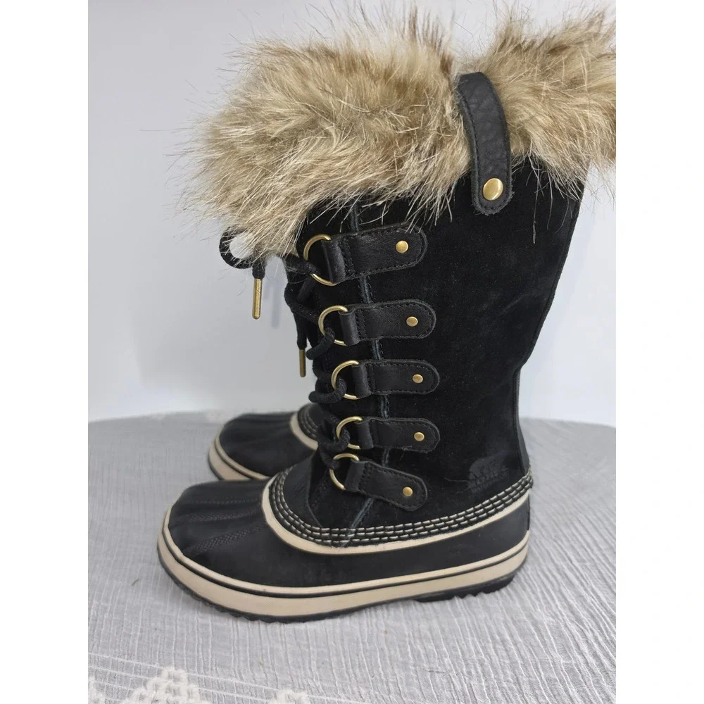 Sorel Joan of Arctic Black Waterproof Winter Snow Boots Faux Fur NL2429-010 7.5